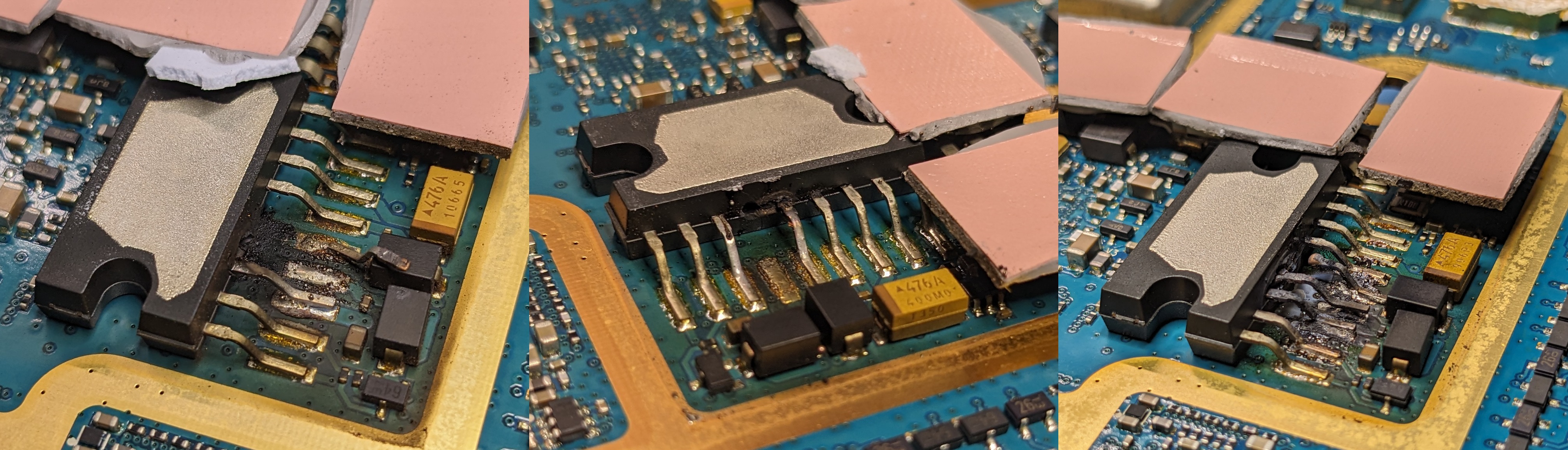 Inspecting the audio amp for failure.