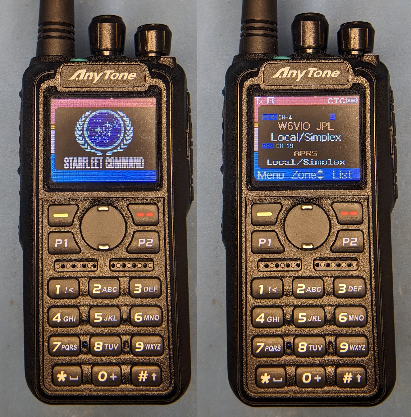 Anytone radio showing LCARS graphics