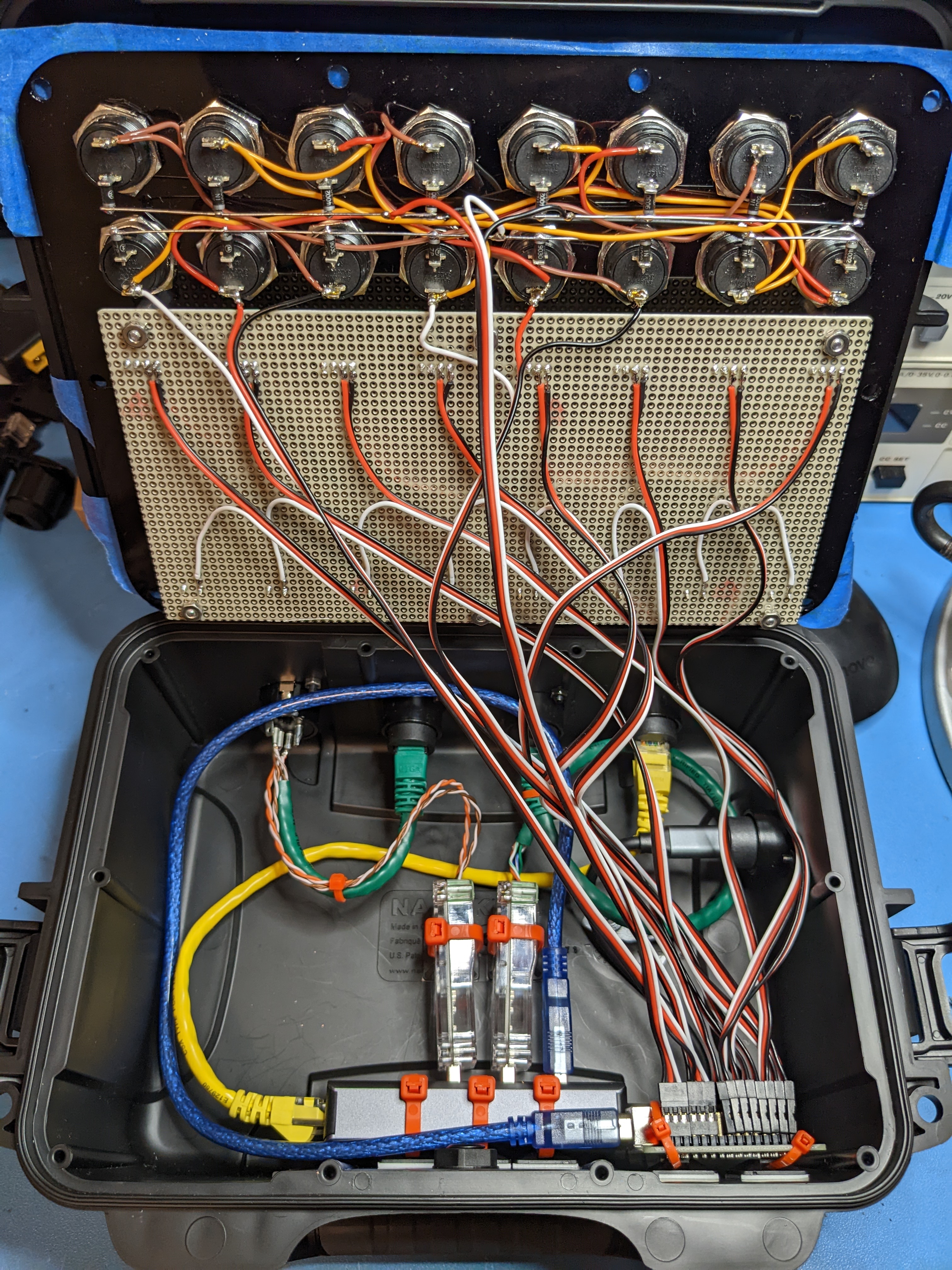 Photo of GSE internals showing USB hub, serial adapters, and other misc internal wiring