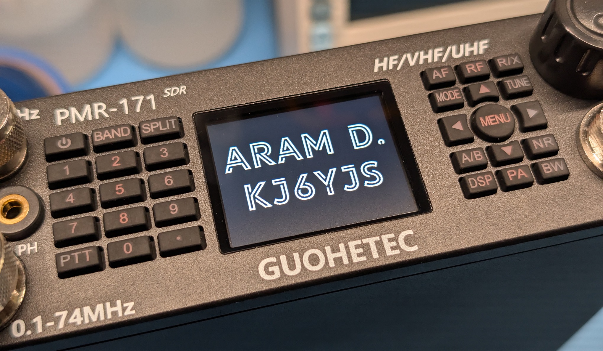 PMR-171 displaying a custom boot screen with name and callsign